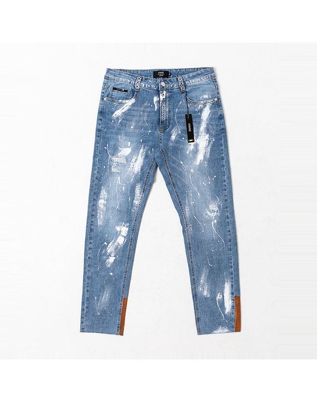 스트라이크 오렌지 페인트 블리치 워시 세버 진 STRIKE Orange Paint Bleach Wash Sever Jeans (SLIM) 착용컷