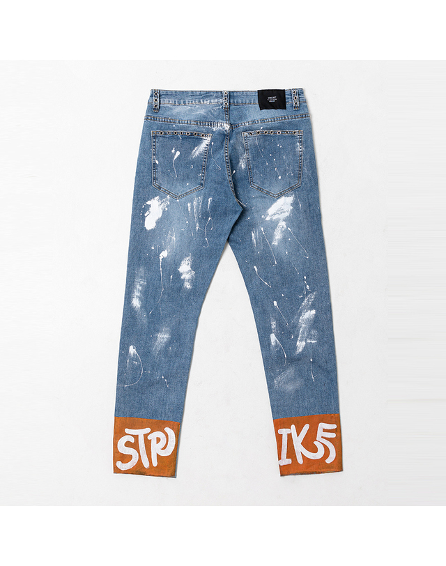 스트라이크 오렌지 페인트 블리치 워시 세버 진 STRIKE Orange Paint Bleach Wash Sever Jeans (SLIM) 착용컷