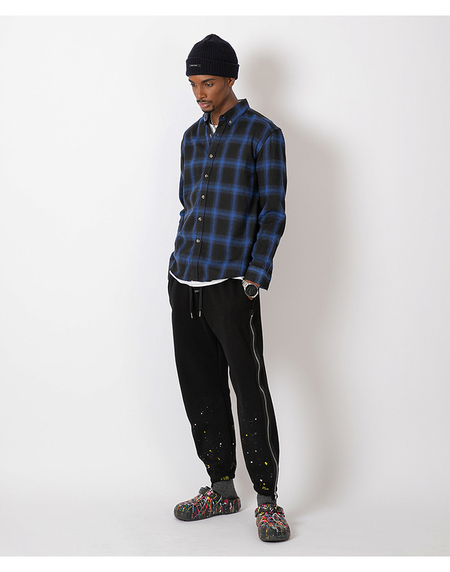 스트라이크 드롭 숄더 체크 셔츠 Drop Shoulder Check Shirt (BLUE_BLACK) 착용컷