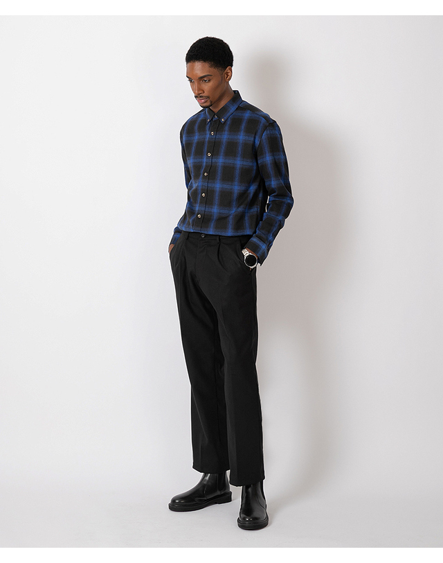 스트라이크 드롭 숄더 체크 셔츠 Drop Shoulder Check Shirt (BLUE_BLACK) 착용컷