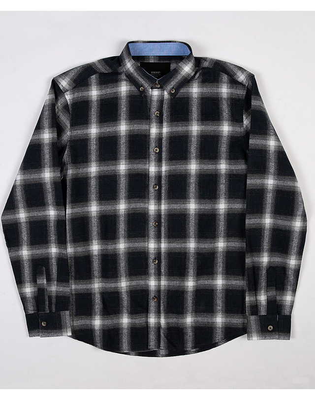 스트라이크 드롭 숄더 체크 셔츠 Drop Shoulder Check Shirt (NAVY_WHITE) 착용컷