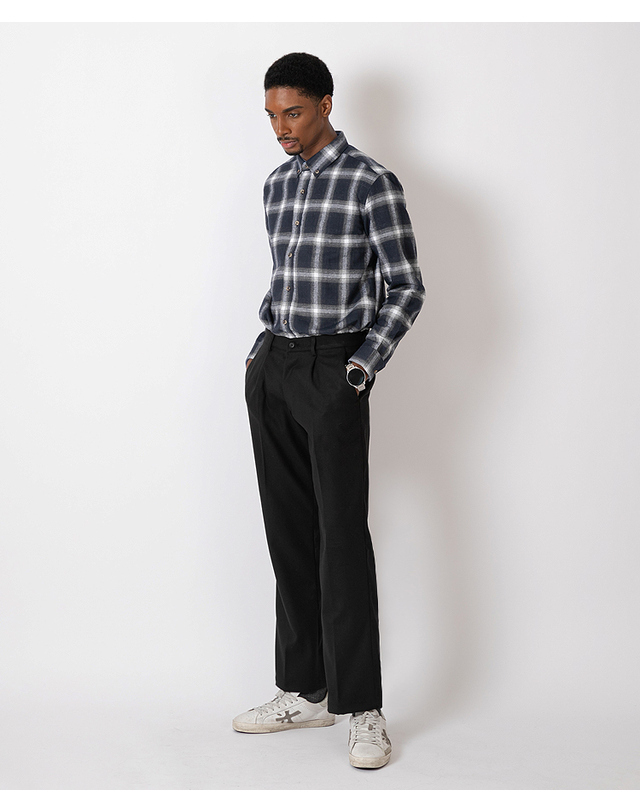 스트라이크 드롭 숄더 체크 셔츠 Drop Shoulder Check Shirt (NAVY_WHITE) 착용컷