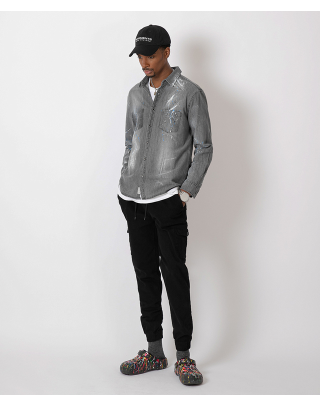 스트라이크 스플래시 데님 셔츠 Splash Denim Shirt (GREY) 착용컷