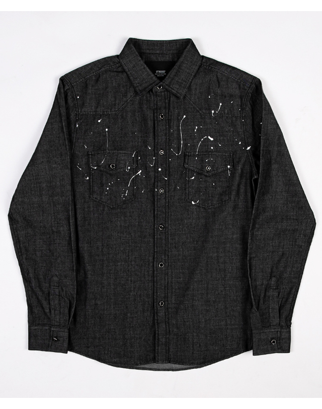 스트라이크 드롭 숄더 스플래터 웨스턴 셔츠 Drop Shoulder Splatter Western Shirt (BLACK) 착용컷