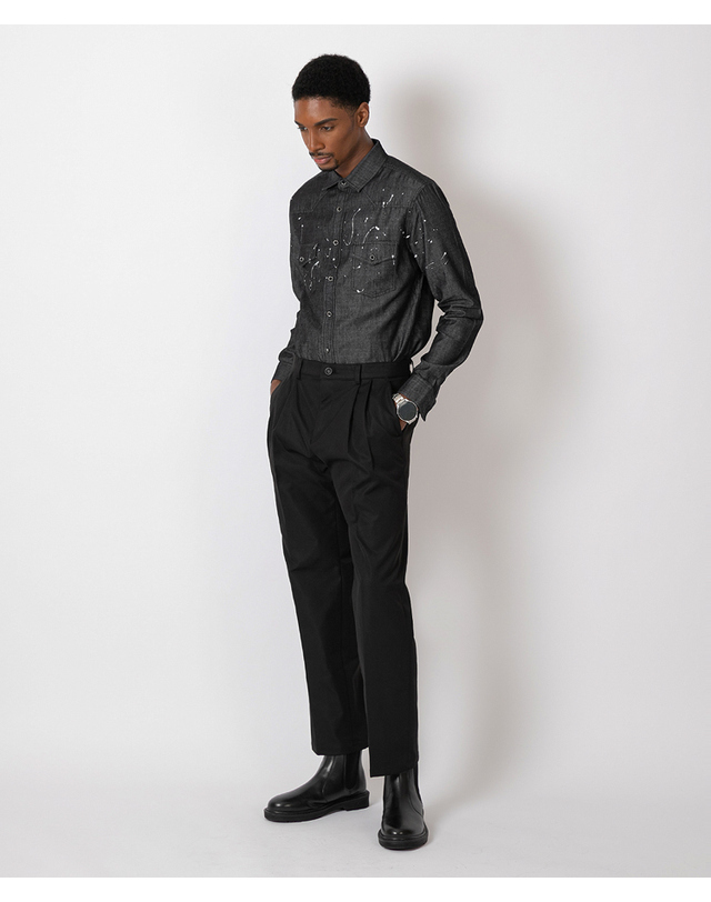 스트라이크 드롭 숄더 스플래터 웨스턴 셔츠 Drop Shoulder Splatter Western Shirt (BLACK) 착용컷