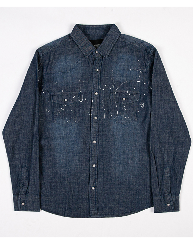스트라이크 드롭 숄더 스플래터 웨스턴 셔츠 Drop Shoulder Splatter Western Shirt (DARK DENIM) 착용컷