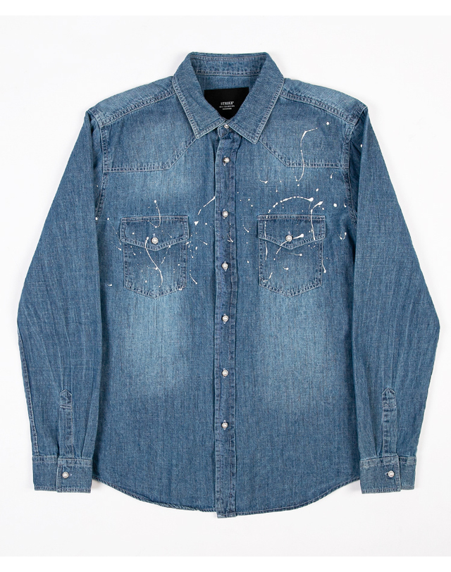 스트라이크 드롭 숄더 스플래터 웨스턴 셔츠 Drop Shoulder Splatter Western Shirt (DENIM) 착용컷