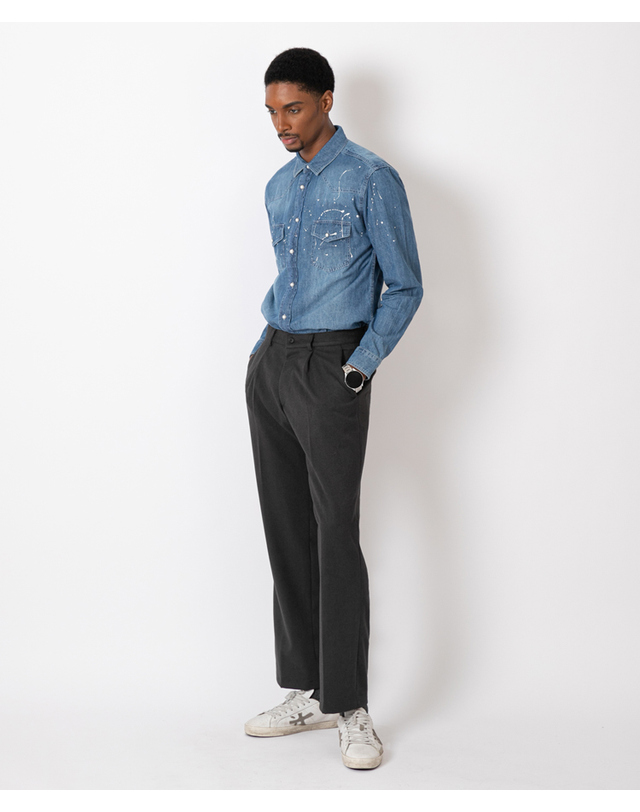 스트라이크 드롭 숄더 스플래터 웨스턴 셔츠 Drop Shoulder Splatter Western Shirt (DENIM) 착용컷