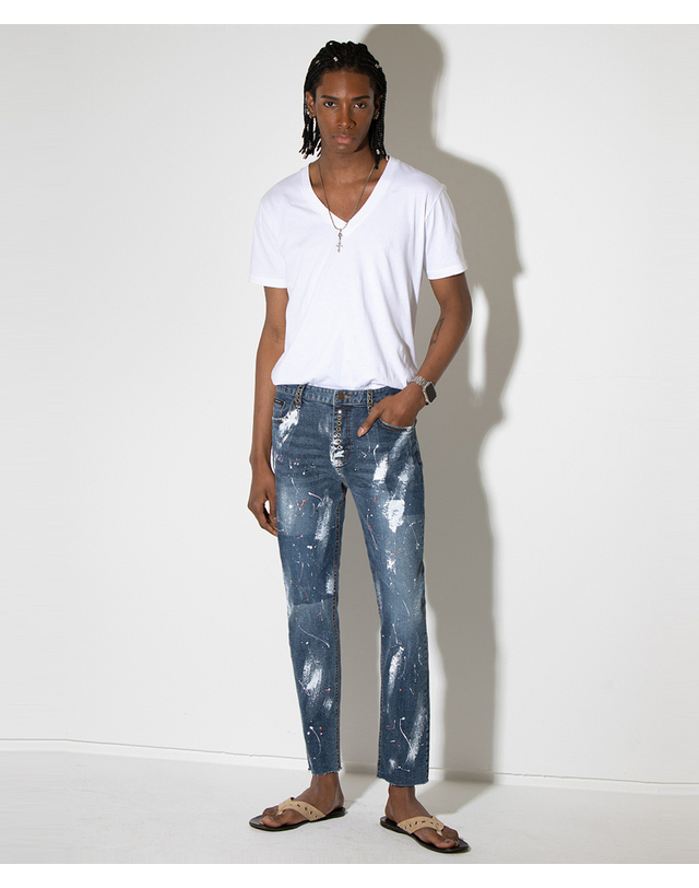 스트라이크 미디엄 스퀘어 블리치 워시 아일렛 진 (SLIM) 착용컷