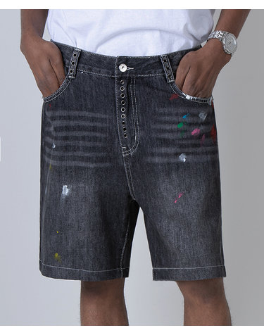 Black Wash Multi Colored Eyelet Denim Shorts (RELAX)