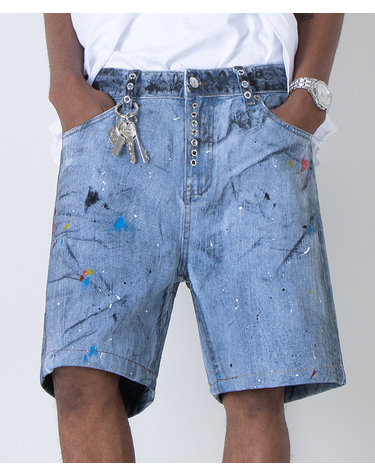 Dirty Wash Multi Colored Eyelet Denim Shorts (RELAX)