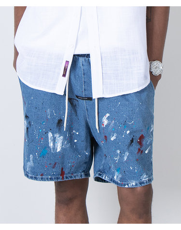 Blue Wash Multi-Hue Painted Denim Shorts (RELAX)