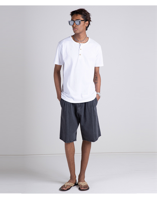 스트라이크 Washed Denim Wide Fit Shorts (3COLOR) 착용컷