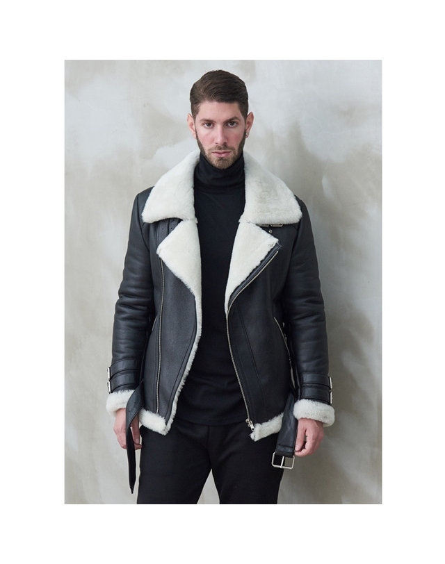 스트라이크 램스킨 무톤 라이더 재킷 Lambskin Mouton Rider Jacket (BLACK) 착용컷