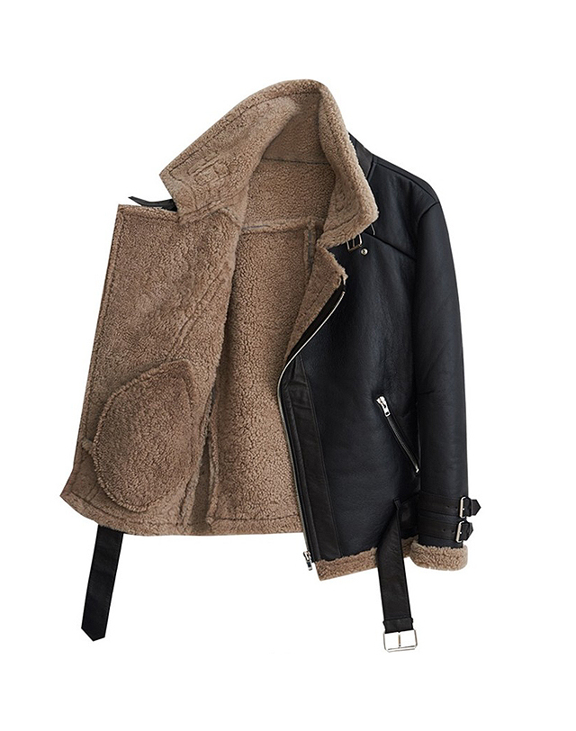 스트라이크 램스킨 무톤 라이더 재킷 Lambskin Mouton Rider Jacket (BLACK) 착용컷