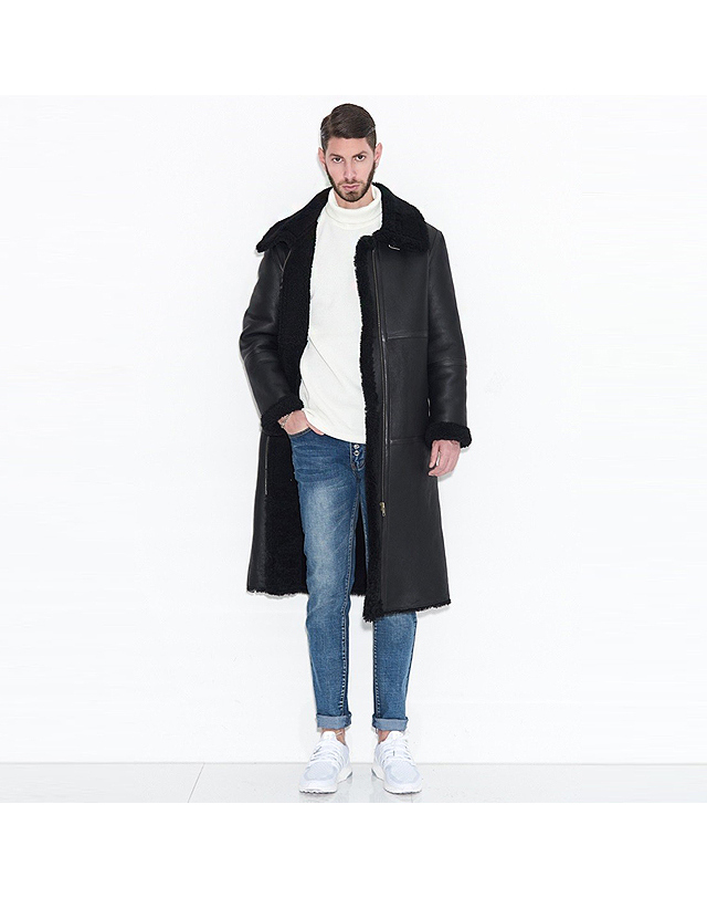 스트라이크 밀란 쉐어링 롱 코트 Milan Shearling Long Coat (BLACK) 착용컷