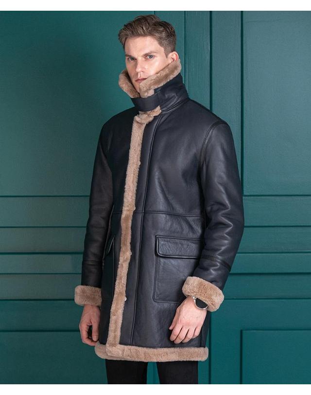 스트라이크 아틀라스 램스킨 쉐어링 코트 Atlas Lambskin Shearling Coat (NAVY) 착용컷
