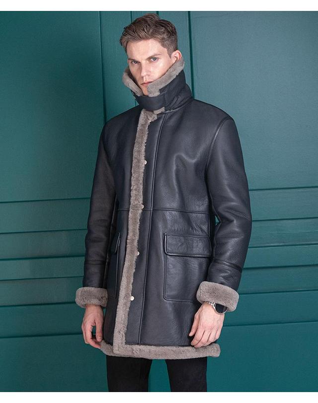 스트라이크 아틀라스 램스킨 쉐어링 코트 Atlas Lambskin Shearling Coat (NAVY) 착용컷
