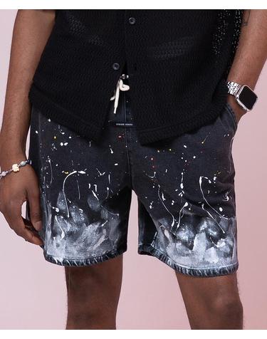 블레이즈 스플래터 워시드 블랙 데님 쇼츠 Blaze Splatter Washed Black Denim Shorts
