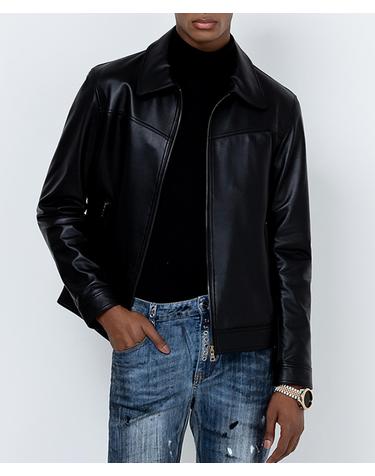 패널 지퍼 램스킨 자켓 Panel Zip Lambskin Jacket (BLACK)