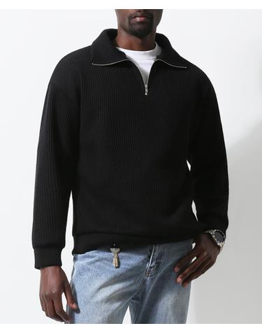 볼륨 리브 하프 지퍼 풀오버 Volume Rib Half Zip Pullover (BLACK)