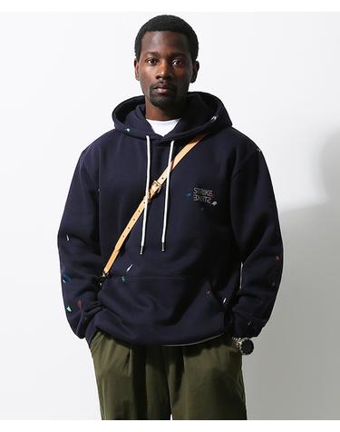 아티스틱 스터드 & 페인트 후디드 스웻셔츠 Artistic Stud & Paint Hooded Sweatshirt (NAVY)