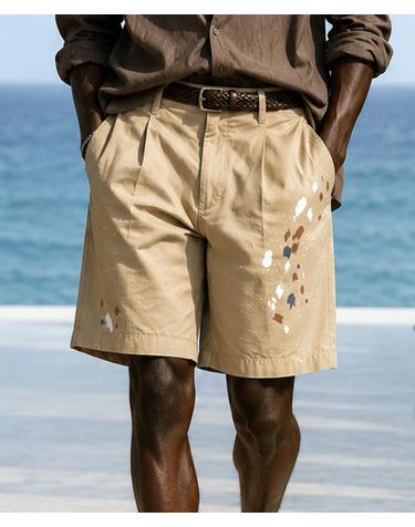 아틀리에 페인티드 싱글턱 치노 쇼츠 Atelier Painted Single-Tuck Chino Shorts (BEIGE)