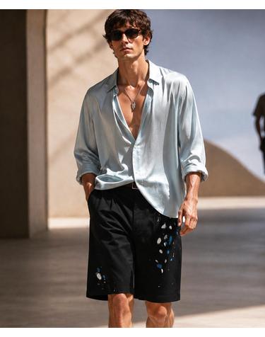 아틀리에 페인티드 싱글턱 치노 쇼츠 Atelier Painted Single-Tuck Chino Shorts (BLACK)