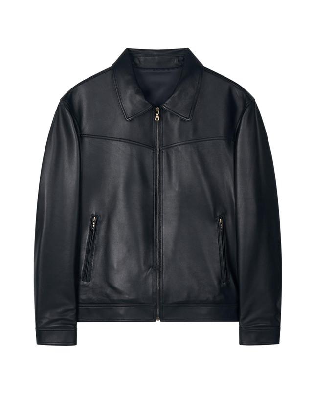 스트라이크 패널 지퍼 램스킨 자켓 Panel Zip Lambskin Jacket (BLACK) 착용컷