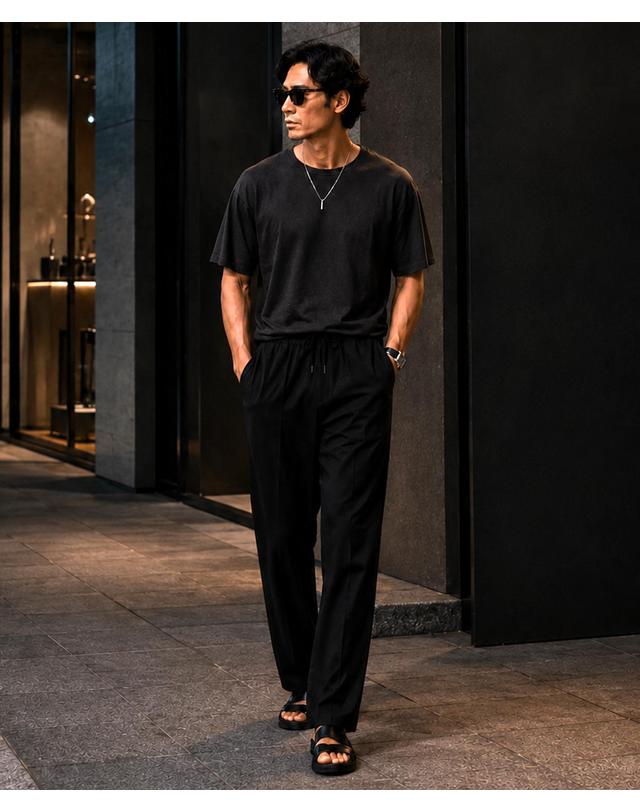 스트라이크 플루이드 밴딩 트라우저스 Fluid Banding Trousers (LIGHT GREYㅣBEIGEㅣCHARCOALㅣBLACK) 착용컷