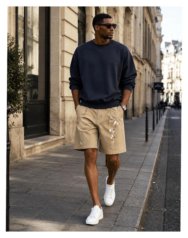 스트라이크 아틀리에 페인티드 싱글턱 치노 쇼츠 Atelier Painted Single-Tuck Chino Shorts (BEIGE) 착용컷