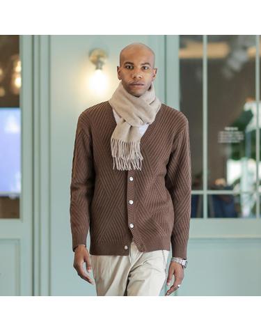 Wool Cable Knit Cardigan (BROWN)