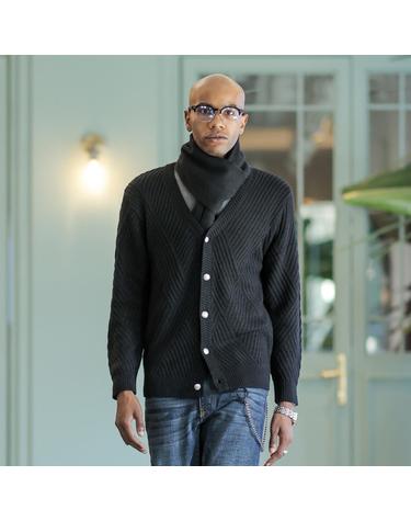 Wool Cable Knit Cardigan (BLACK)