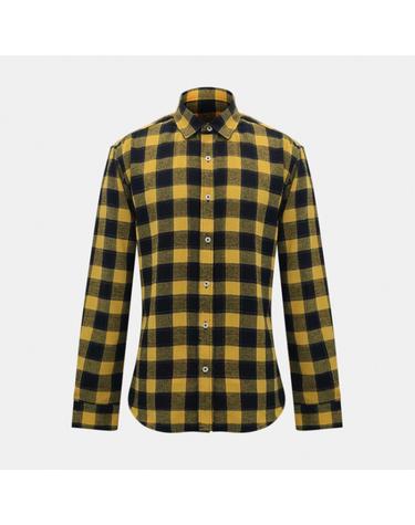 Cotton Check Rainbow Stitch Slim Fit Shirt (YELLOW)