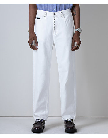 Elegant Eyelet Washed White Jeans (WIDE)