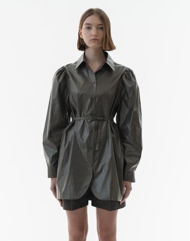 Shirring detailed coating shirt