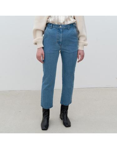 Slim straight washed denim pants