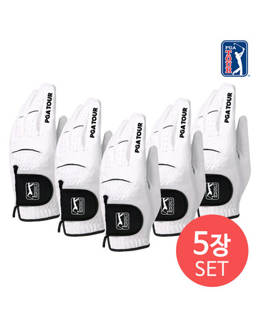 [5장세트] PGATOUR 블랙 핏 반양피 골프장갑 5장