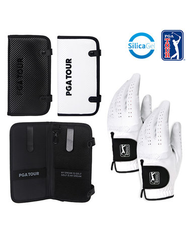 [PGATOUR] 장갑케이스 + 블랙 프로 양피 골프장갑 2장