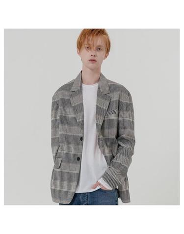Loose fit gradation check blazer
