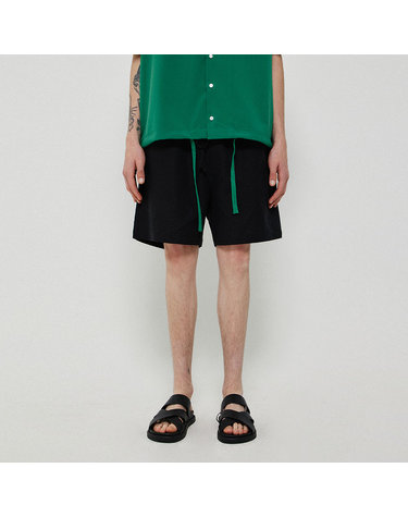 WASHED LINEN STRING SHORTS_BLACK