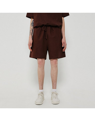 WASHED LINEN STRING SHORTS_BROWN