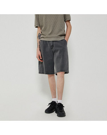 WASHED COTTON DENIM SHORTS_DARK GREY