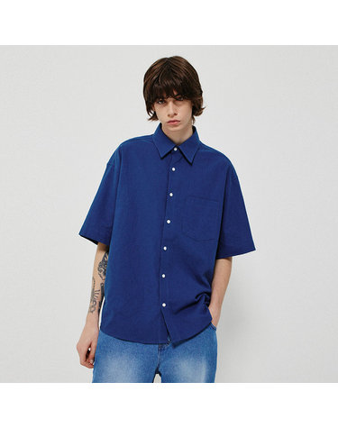 WASHED LINEN BOX SHIRT_NAVY