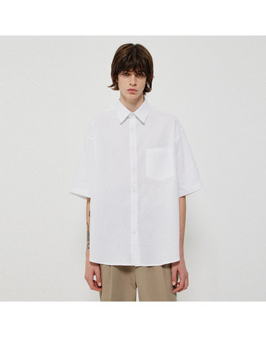 WASHED LINEN BOX SHIRT_WHITE