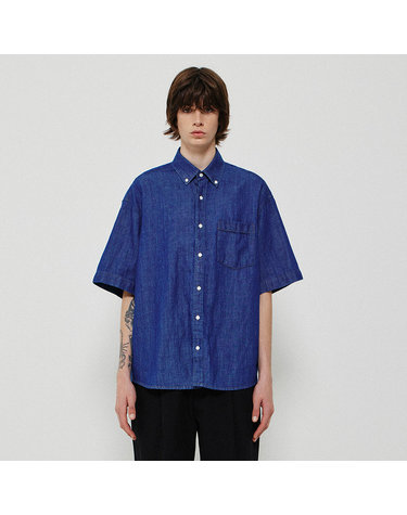 LINEN DENIM BOX SHIRT_BLUE
