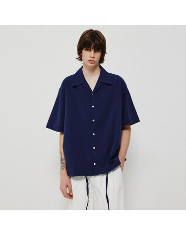 OPEN COLLAR STRING SHIRT_NAVY