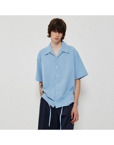 OPEN COLLAR STRING SHIRT_LIGHT BLUE