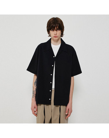 OPEN COLLAR STRING SHIRT_BLACK