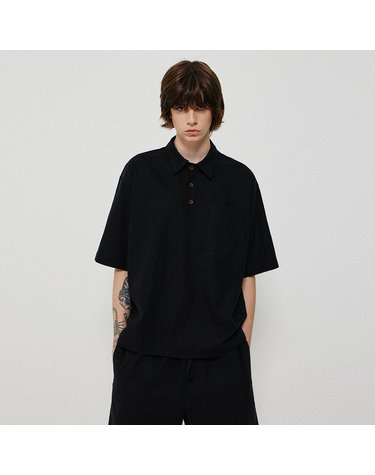 WASHED LINEN COLLAR SHIRT_BLACK